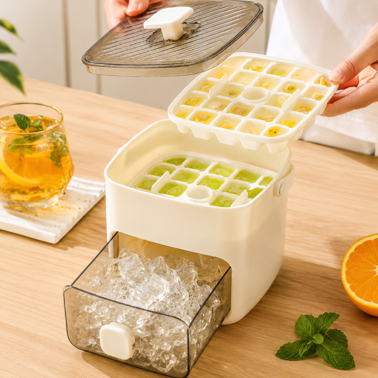 🔥 50% OFF Flash Sale❄️Handled Press-Type Ice Cube Tray (Double-Layer)
