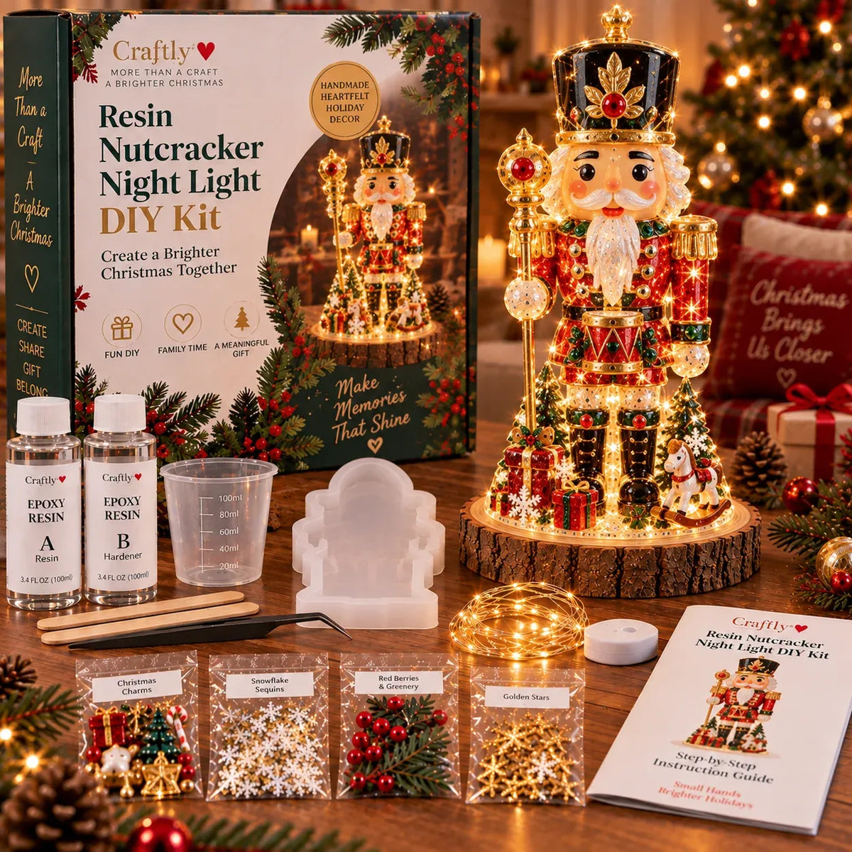 🎄 Resin Christmas Tree Night Light DIY Kit – Beginner-Friendly Craft Set