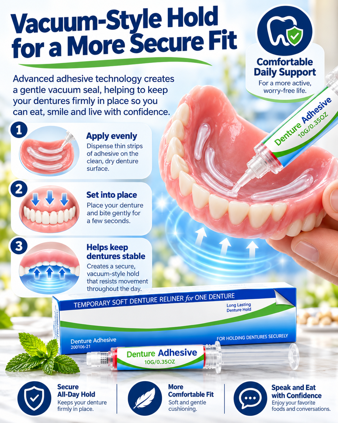 🔥 Denture Adhesive Kit – Strong Hold, Comfortable Fit & Worry-Free Smiles! 😁
