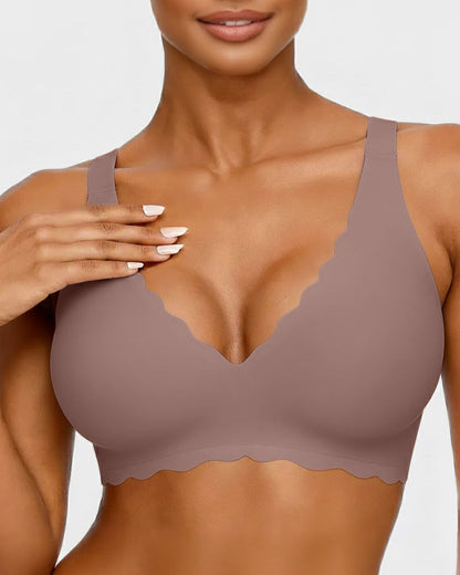 Jelly Wireless Bra with Scalloped Edge and Deep V Neckline