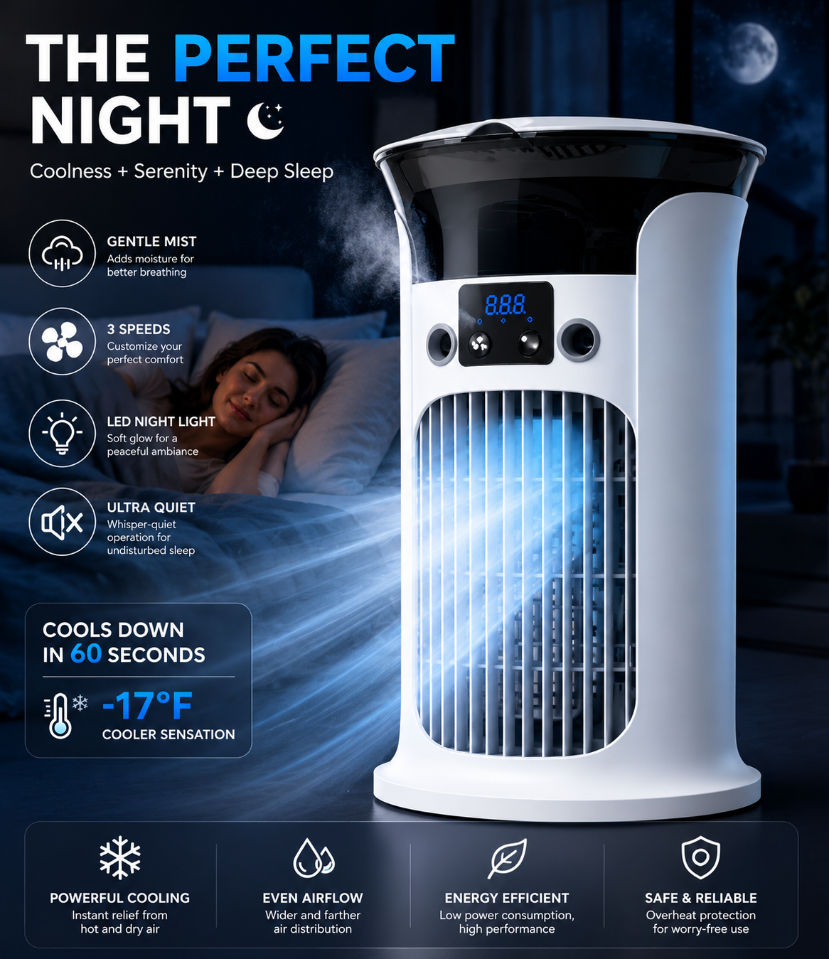 ❄️ 2026 Hot Sale | 3-in-1 Portable Air Cooler ❄️ Portable Mist Air Cooler with LED Night Light