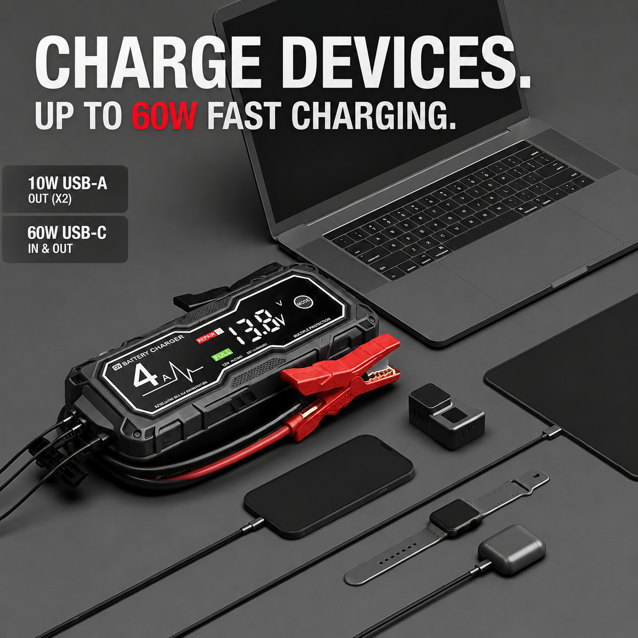 🔥⚡ Portable Car Jump Starter—Starts Up to 10.0L Gas & 8.0L Diesel Engines