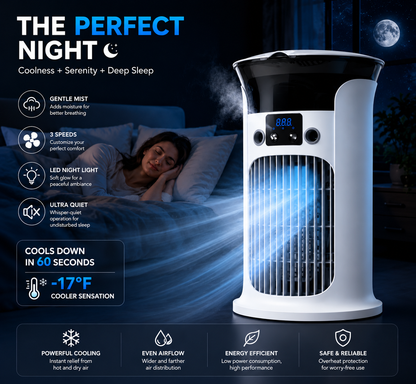 ❄️ 2026 Hot Sale | 3-in-1 Portable Air Cooler ❄️ Portable Mist Air Cooler with LED Night Light