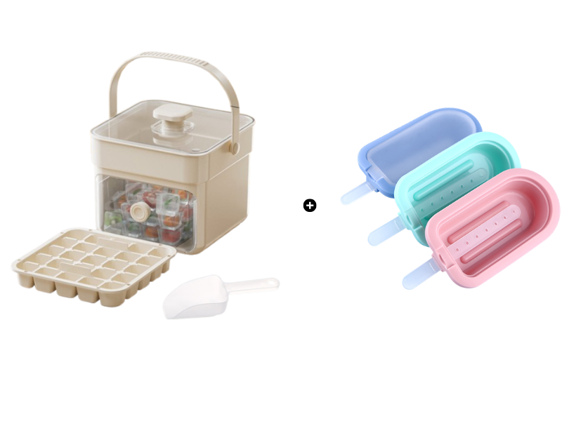 One-Press Ice Cube Tray with Storage Bin