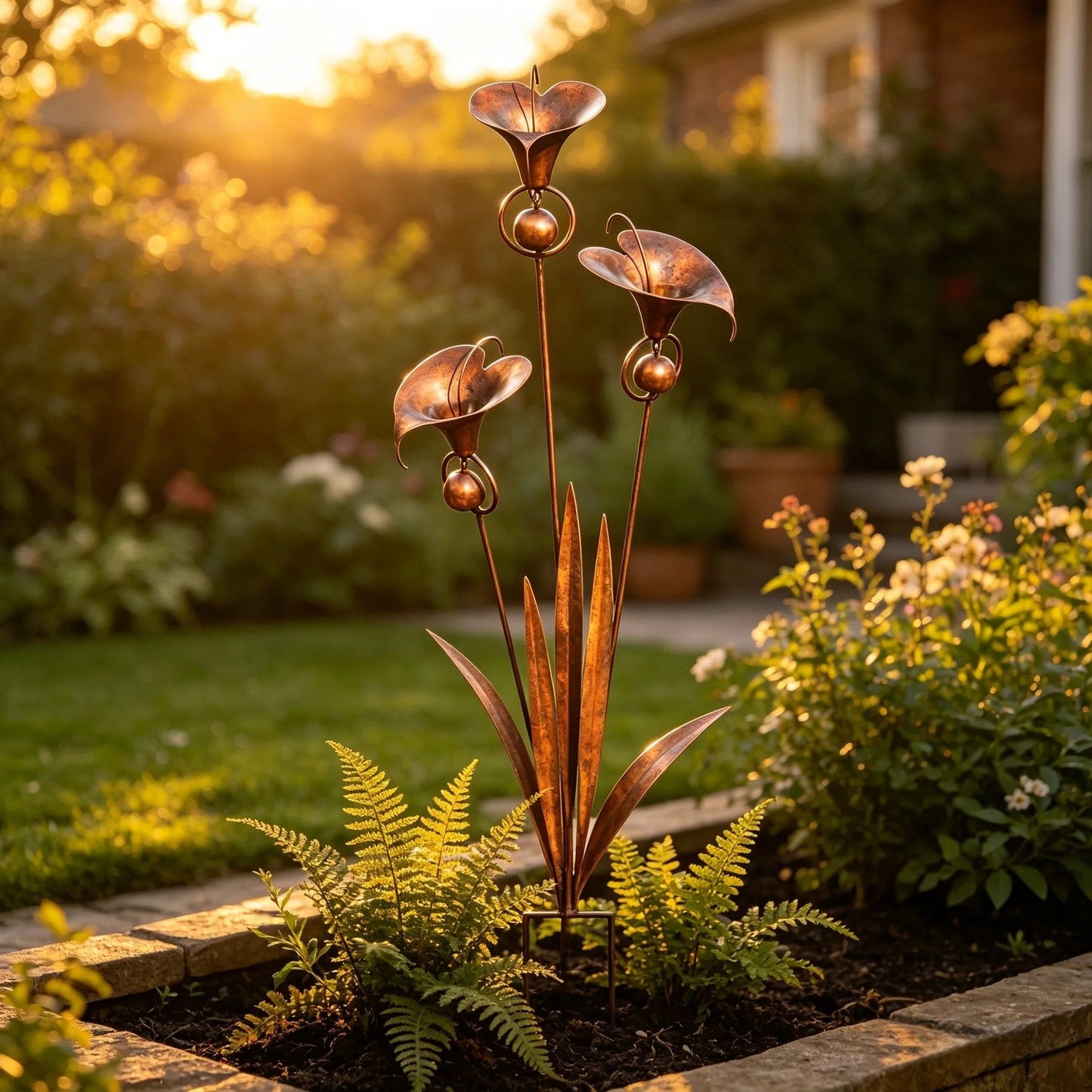 ⚡️Flash Sale🏡Flamed Copper Three Calla Lilies Garden Stake with Bells