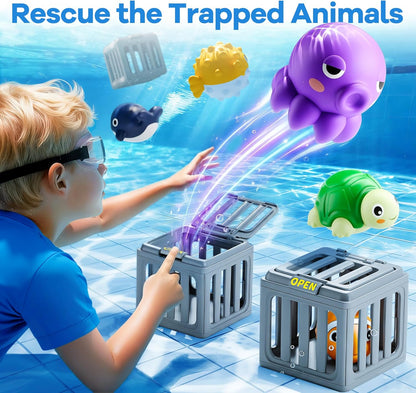 Kids Pool Diving Toys Play Set with Fish Box Floating Animals
