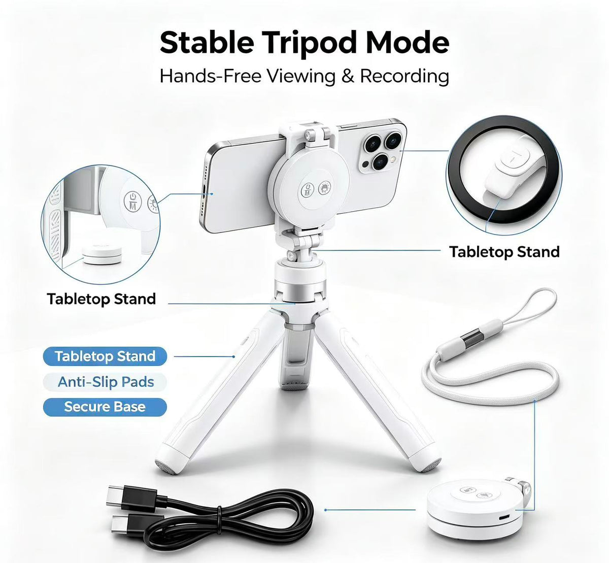 📸4-in-1 Magnetic Phone Grip & Selfie Stick Tripod with Zoom Control