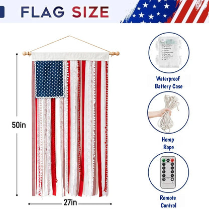 ⏰Last day Promotion ⭐4 x 2.3 Ft Lighted Rag American Flag Banner