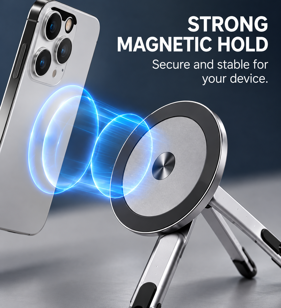 Illustration of a phone attaching to the magnetic stand head
