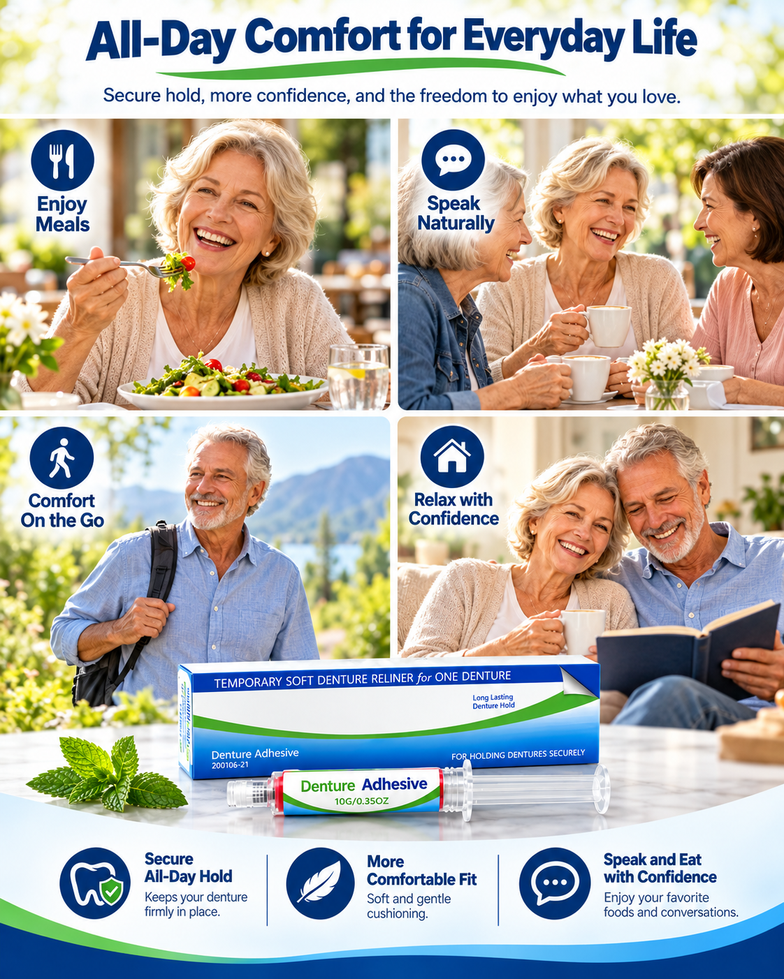 Everyday activities including meals, conversation and relaxing