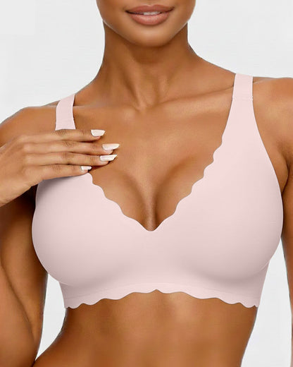 Jelly Wireless Bra with Scalloped Edge and Deep V Neckline