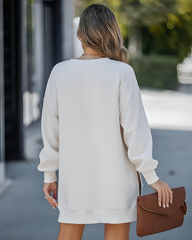 Casual Long Sleeve Zipper Slit Oversized Sweatshirt