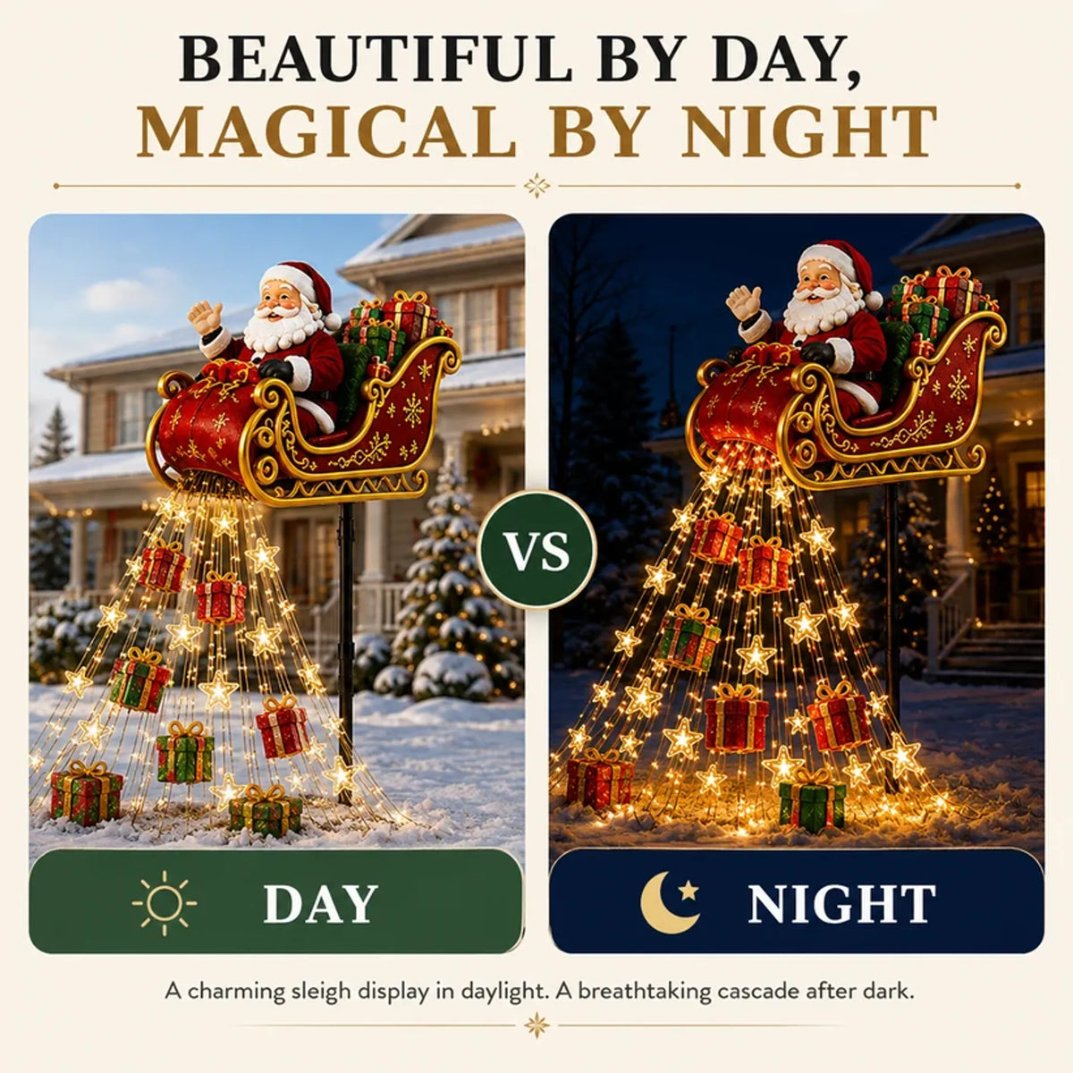 🎅Solar Santa Flying Sleigh Christmas Garden Light – Cascading Outdoor Holiday Decor