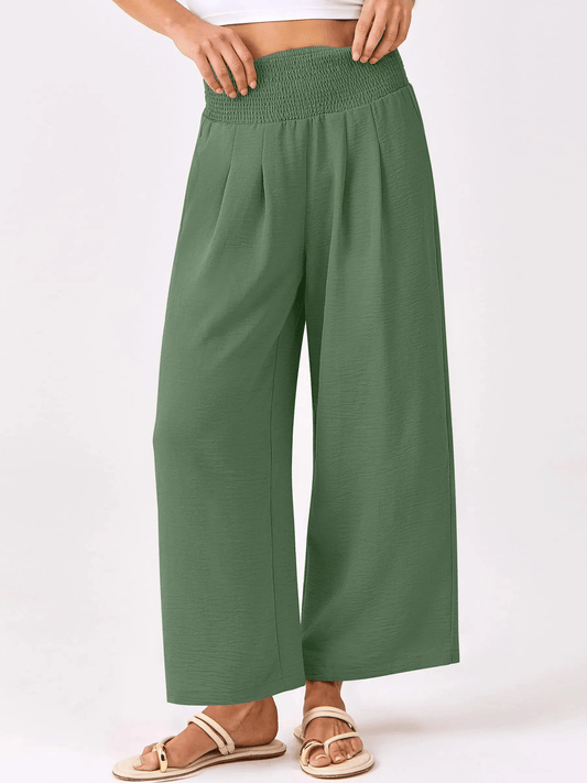 Damen Smocked Waist Weite Palazzo Hose