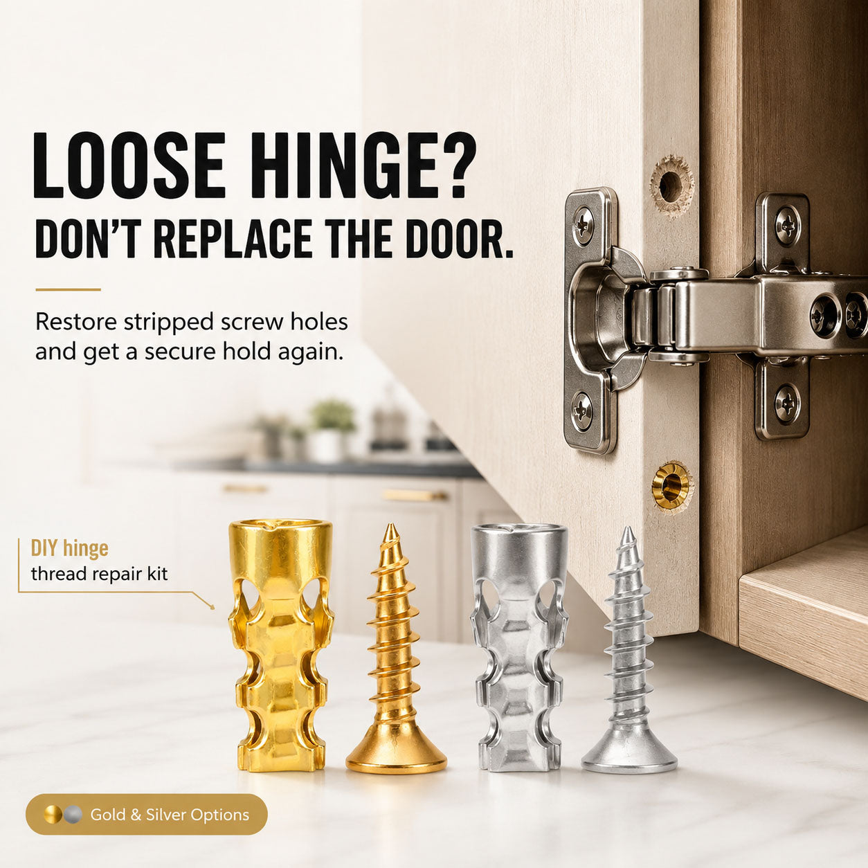 🔩 Door Hinge Thread Repair Kit – Fix Stripped Screw Holes & Loose Cabinet Hinges