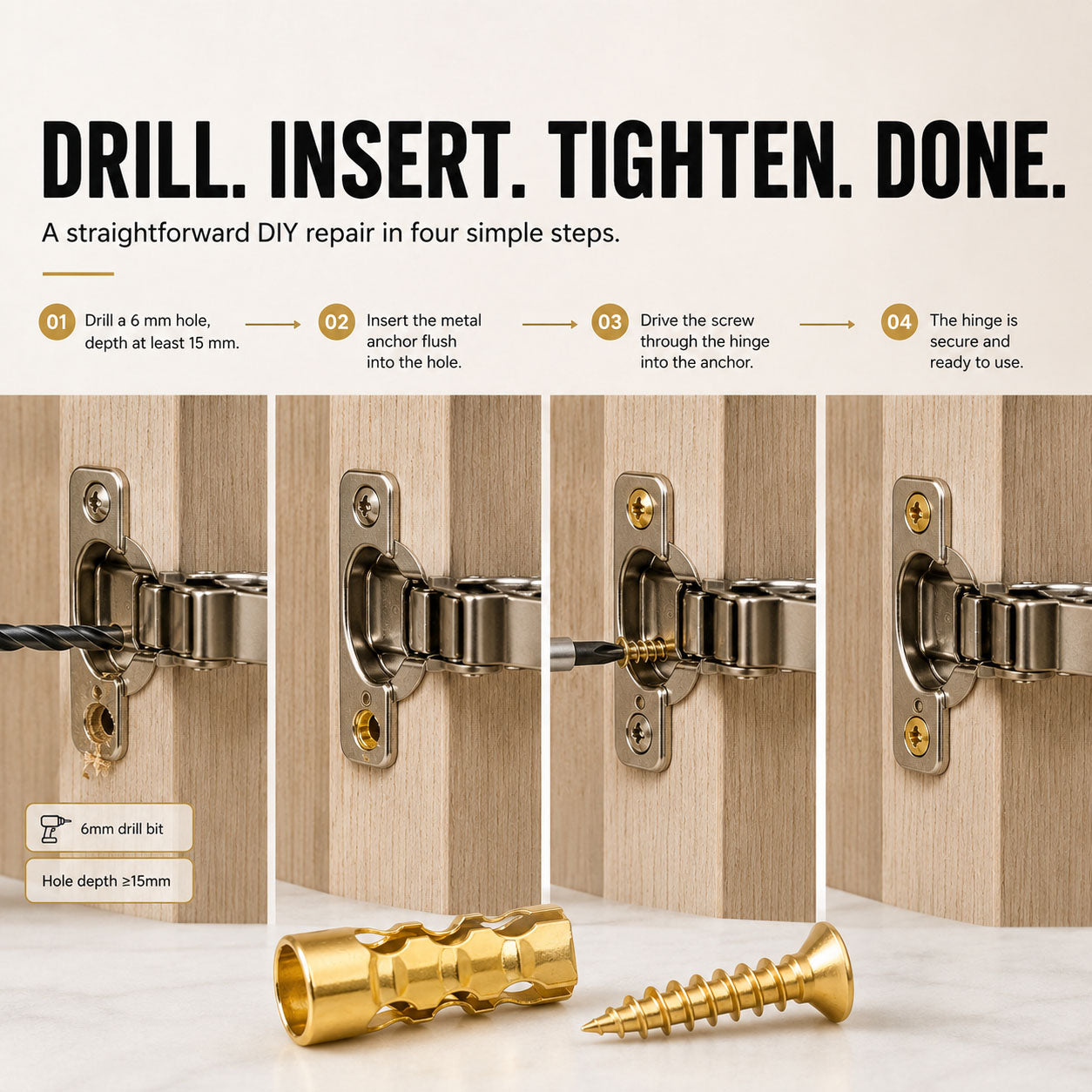 🔩 Door Hinge Thread Repair Kit – Fix Stripped Screw Holes & Loose Cabinet Hinges