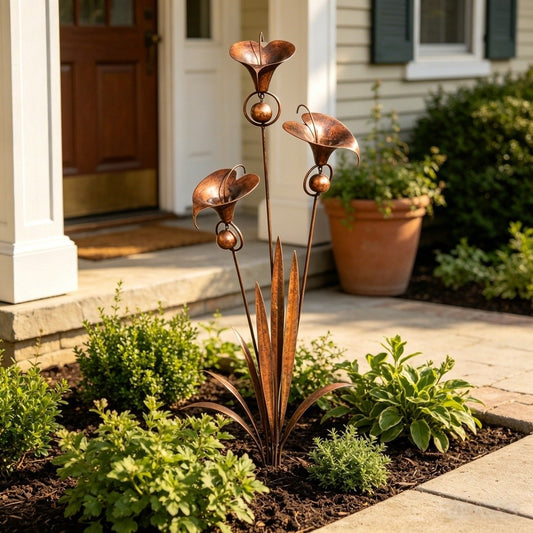 ⚡️Flash Sale🏡Flamed Copper Three Calla Lilies Garden Stake with Bells