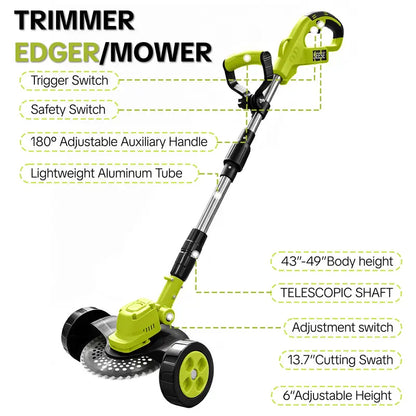 🌿⚡21V 3-in-1 Cordless String Trimmer, Edger & Mini Mower – 2 Batteries Included