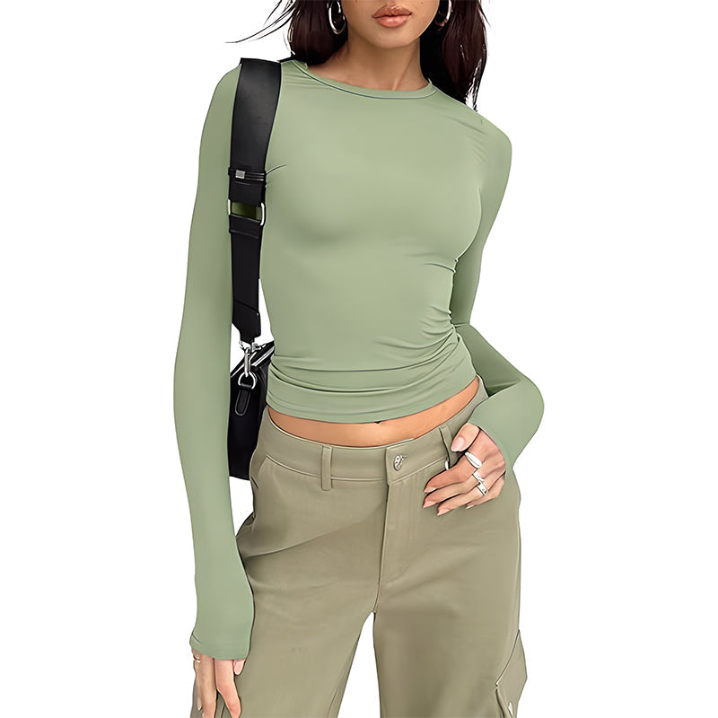Long Sleeve Basic Tee Women's Crew Neck Slim Fit Tops