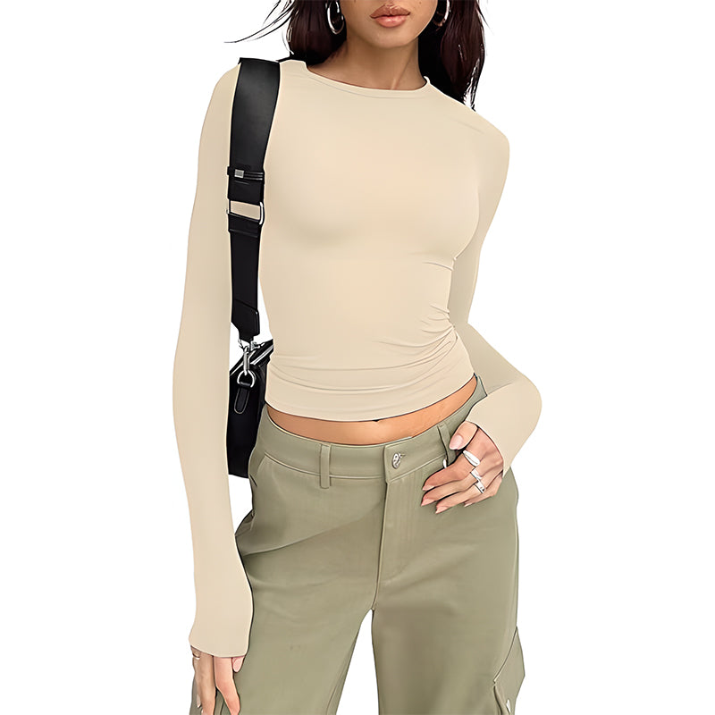 Long Sleeve Basic Tee Women's Crew Neck Slim Fit Tops