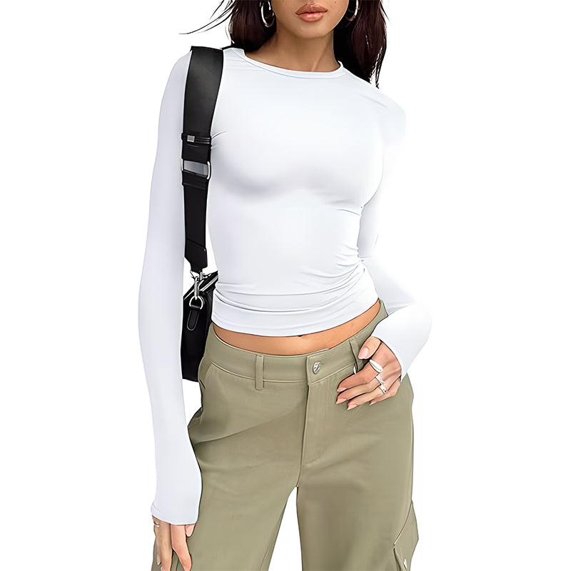Long Sleeve Basic Tee Women's Crew Neck Slim Fit Tops
