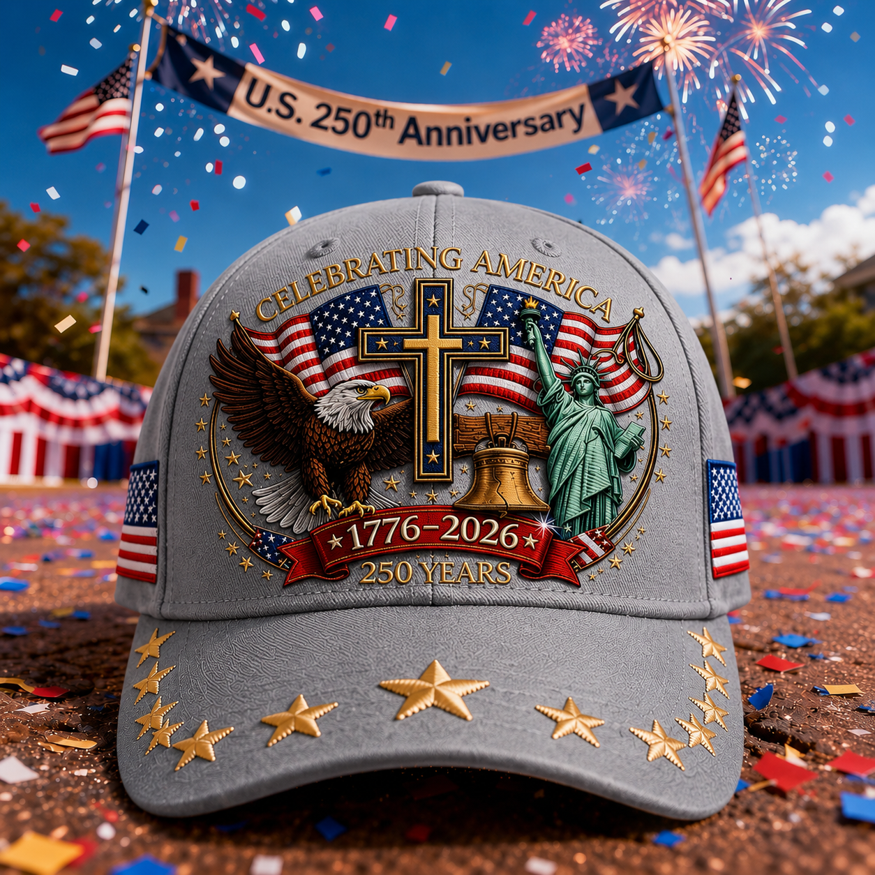 🦅Eagle & Liberty & Cross🎆United States 250th Anniversary Hat🧢