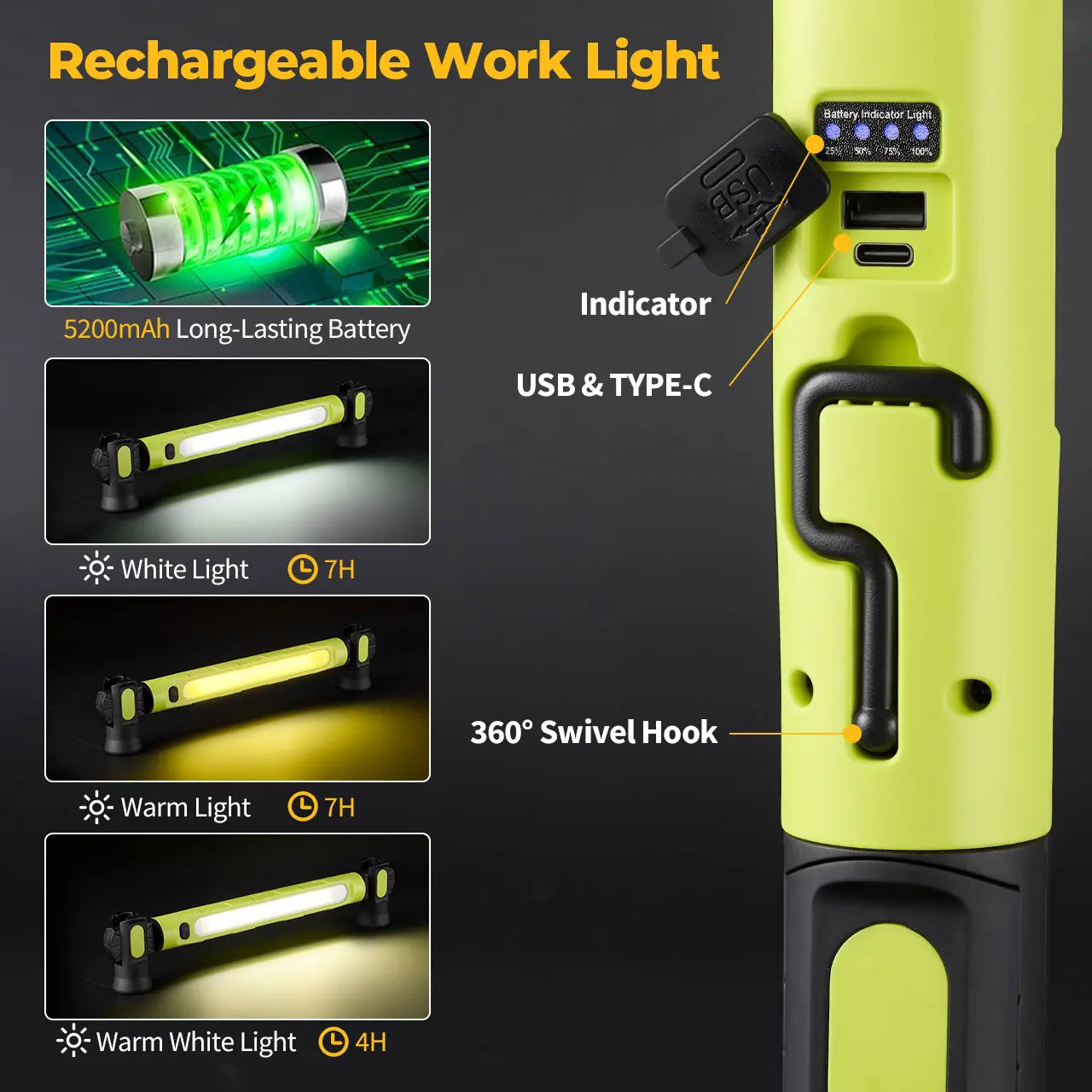 【FathersDayGift】🛠️ 3000LM Cordless Under Hood Work Light Bar for Car Repair & Garage Use