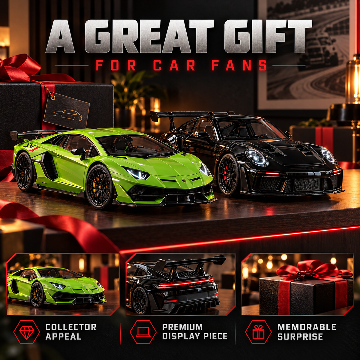🏎️💨 Sports Car Model with Exhaust Mist Effect – Gift for Car Lovers