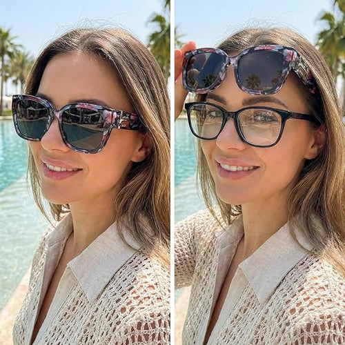 🕶️ Polarized Sunglasses for Women – UV400 Protection, Floral Frame, Fit Over Prescription Glasses