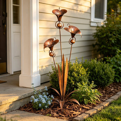 ⚡️Flash Sale🏡Flamed Copper Three Calla Lilies Garden Stake with Bells