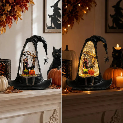 🎃🧙‍♀️Witches Hat Lighted Water Lantern With Swirling Glitter - USB Included