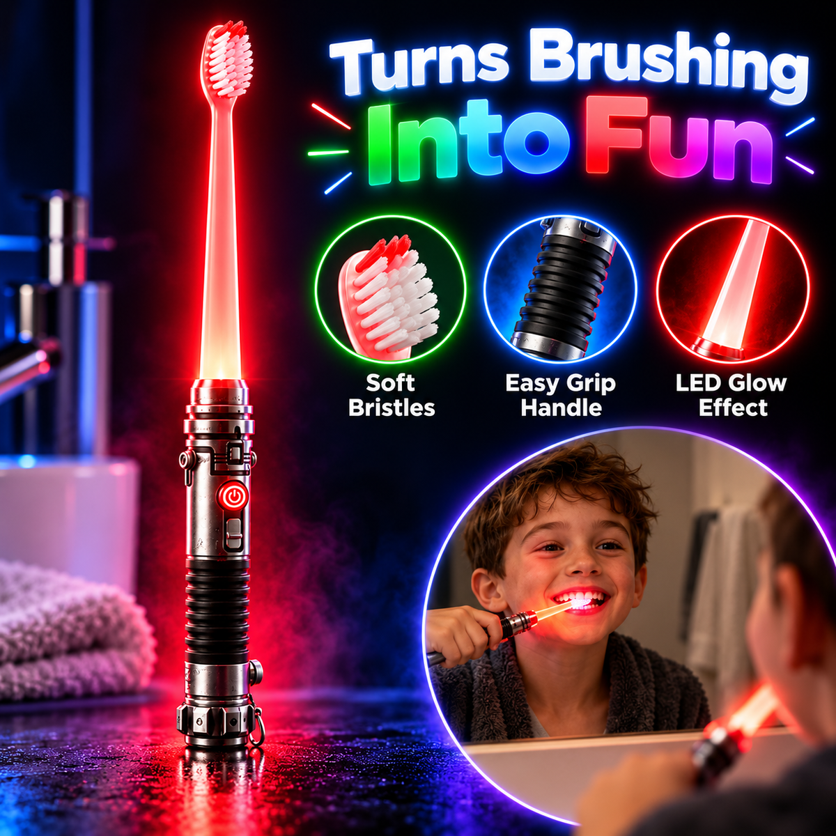 LED Light-Up Manual Toothbrush – 4-Color Glow Design with Soft Bristles
