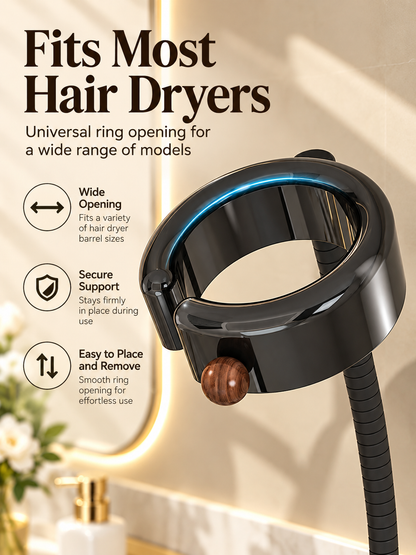 Hands-Free Hair Dryer Holder – No-Drill Suction Mount with Adjustable Arm & Cord Storage