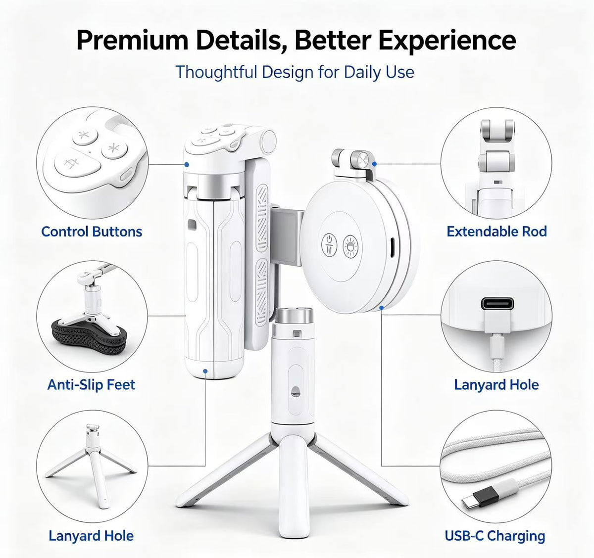 📸4-in-1 Magnetic Phone Grip & Selfie Stick Tripod with Zoom Control