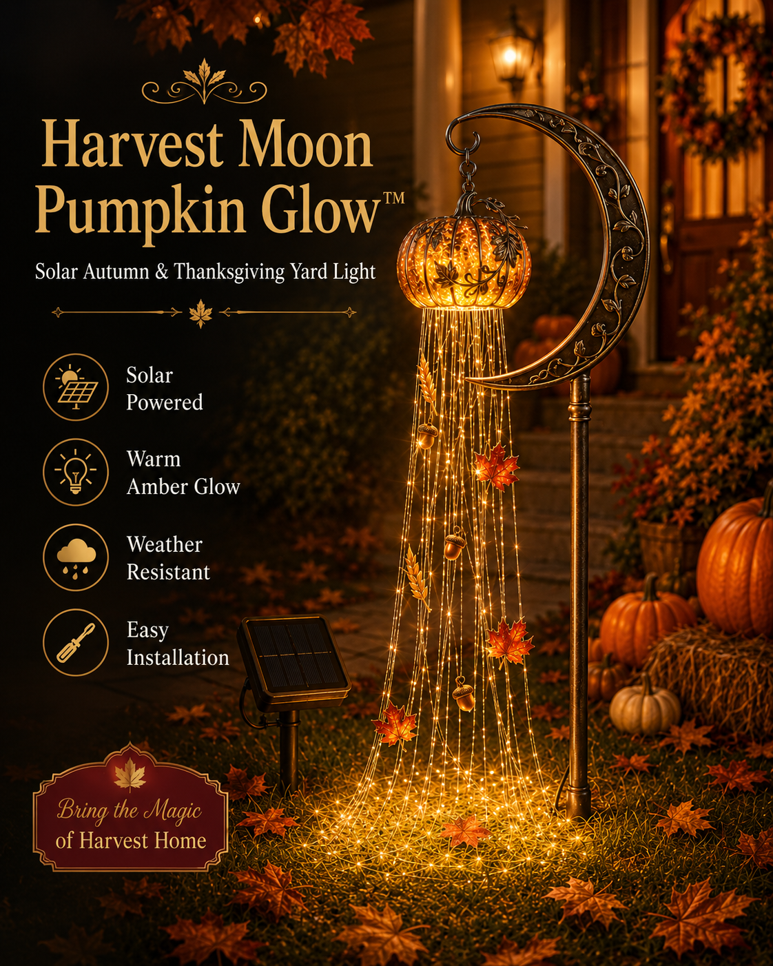 🎃 Harvest Moon Pumpkin Glow Solar Cascade Yard Light