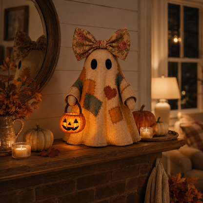 🔥 LIMITED TIME: 40% OFF - 👻🎃 Cozy Patchwork Ghost Lamp (✨ Glowing Pumpkin Basket)