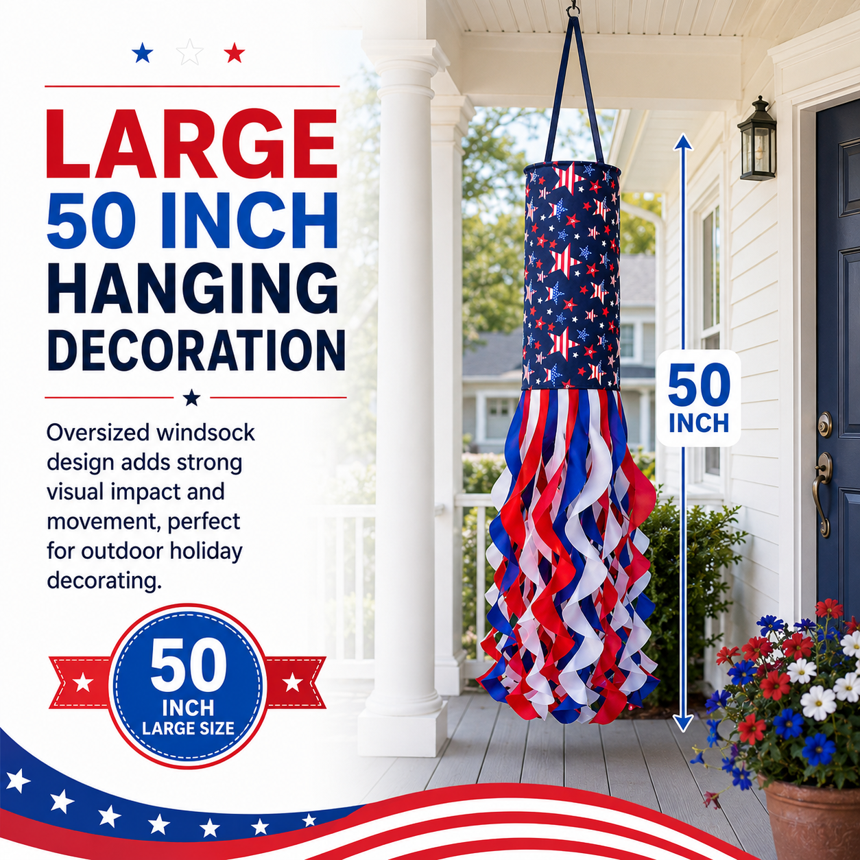 🗽USA 250th Anniversary Light-up Hanging Windsock Patriotic Decor🦅