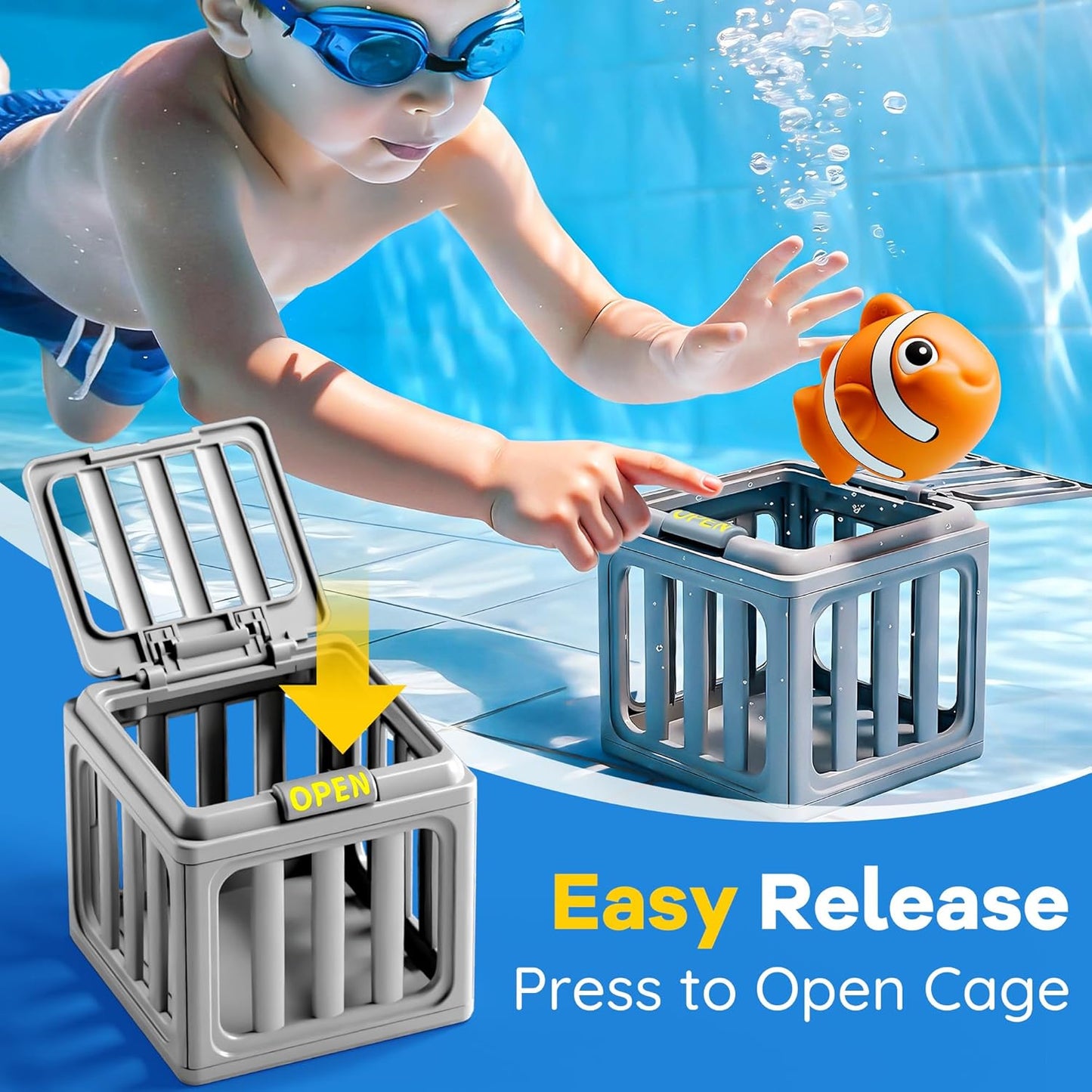 Kids Pool Diving Toys Play Set with Fish Box Floating Animals