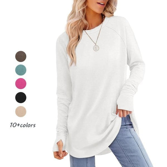 Damen Langarmshirt mit Daumenloch und Rundhalsausschnitt