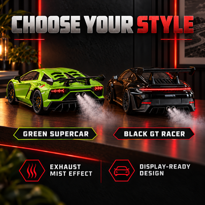 🏎️💨 Sports Car Model with Exhaust Mist Effect – Gift for Car Lovers