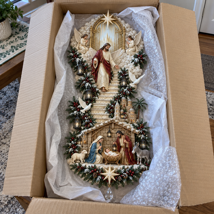 ✨ Jesus Christmas Wall Hanging – Illuminated Nativity Stairway Decor