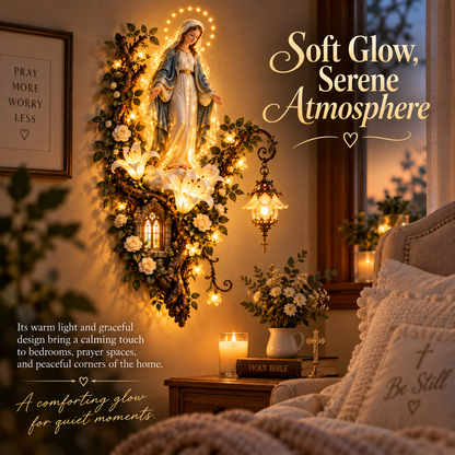 🙏 Blessed Mother Lighted Wall Decor – 3D Virgin Mary Art with Warm Glow✨
