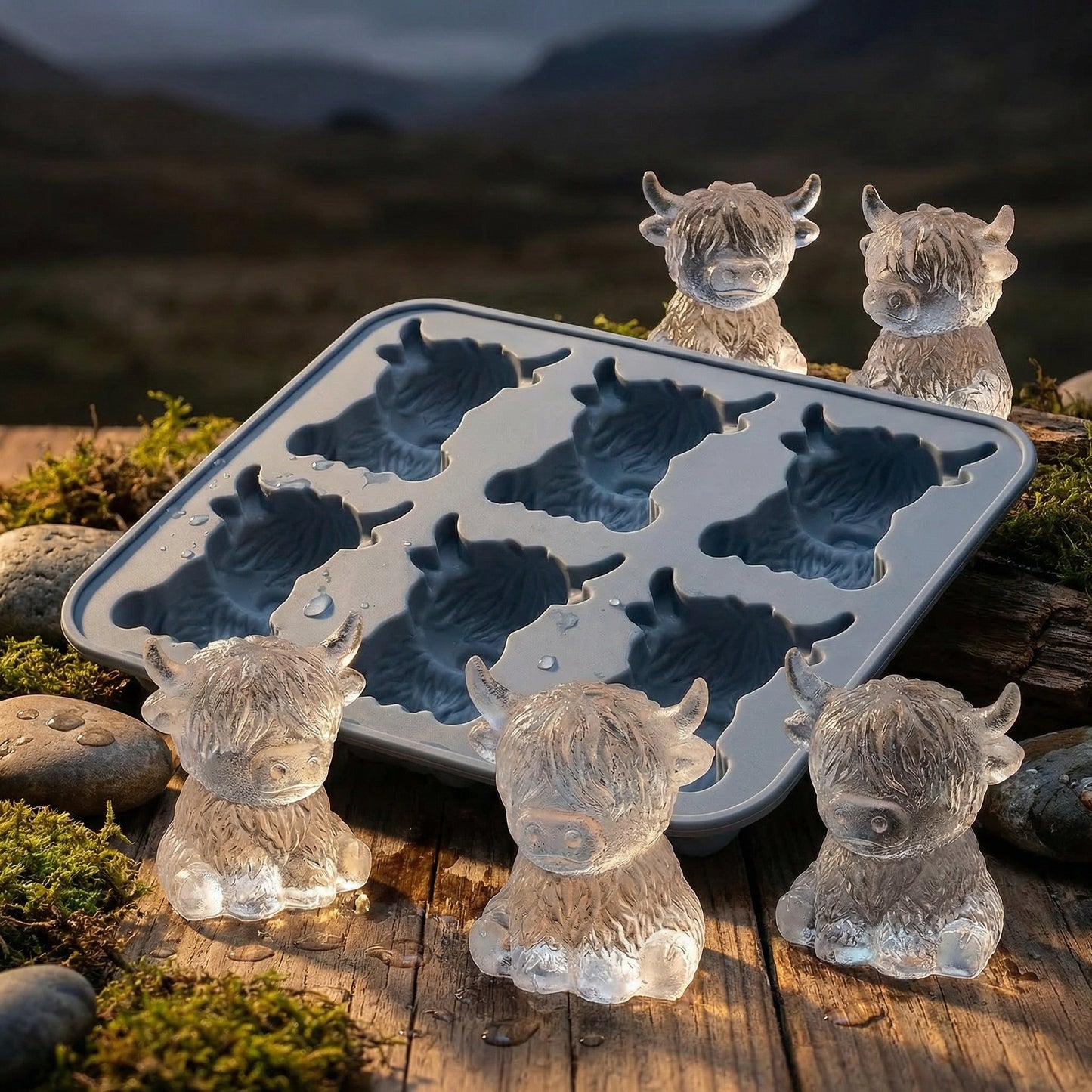 ⏰Last day Promotion🐮 Mini Highland Cow Ice Cube & Dessert Mold 🧊🍪 Cute 3D Ice for Drinks, Parties & Gifts💕