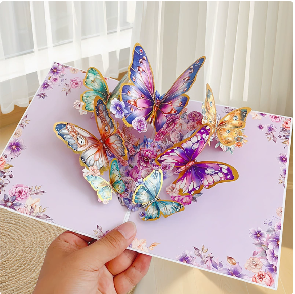 Vibrant 3D Butterfly & Daisy Pop-up Greeting Card