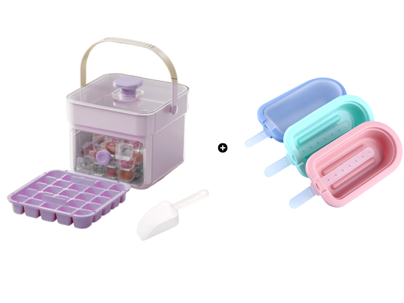One-Press Ice Cube Tray with Storage Bin