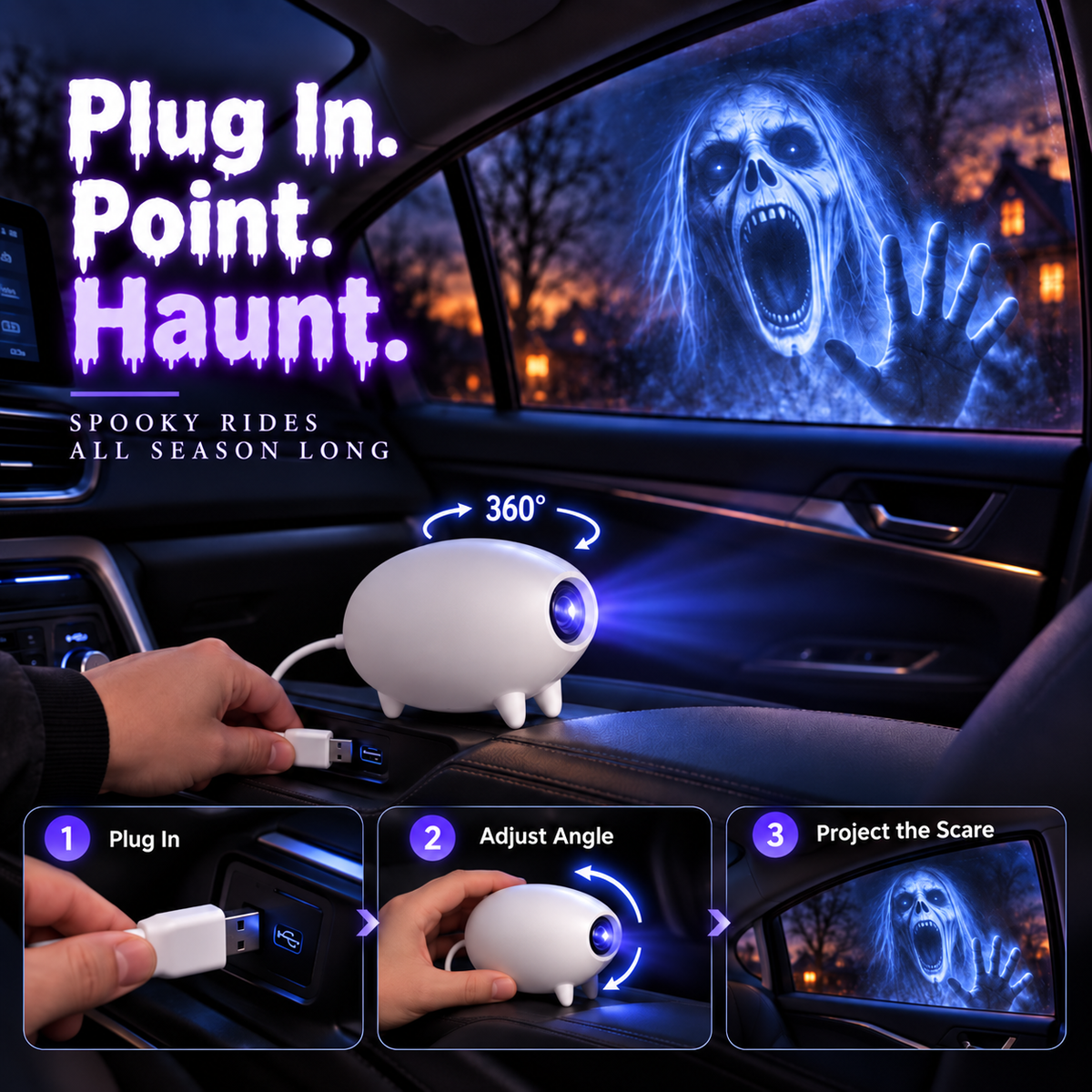 🏅2026 Best Seller🎃 Halloween Window Projector 👻 12 Spooky Films USB Powered Holiday Decor