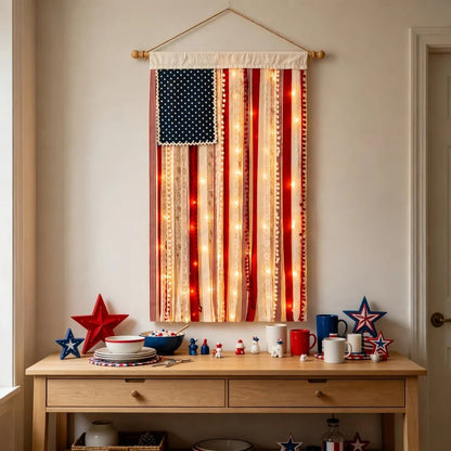 ⏰Last day Promotion ⭐4 x 2.3 Ft Lighted Rag American Flag Banner