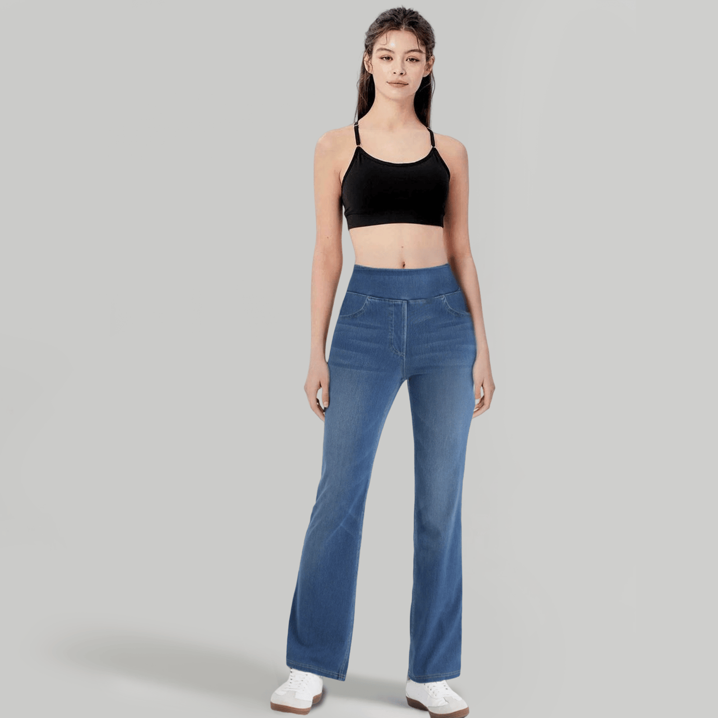 🏆High Waist Taschen Washed Casual Bootcut Jeans