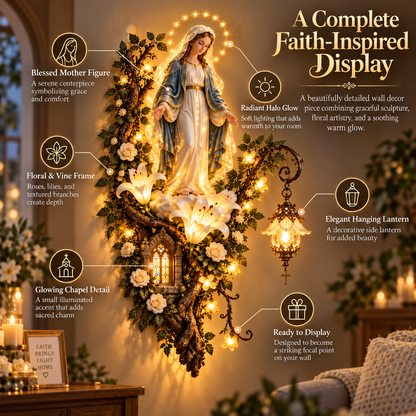 🙏 Blessed Mother Lighted Wall Decor – 3D Virgin Mary Art with Warm Glow✨