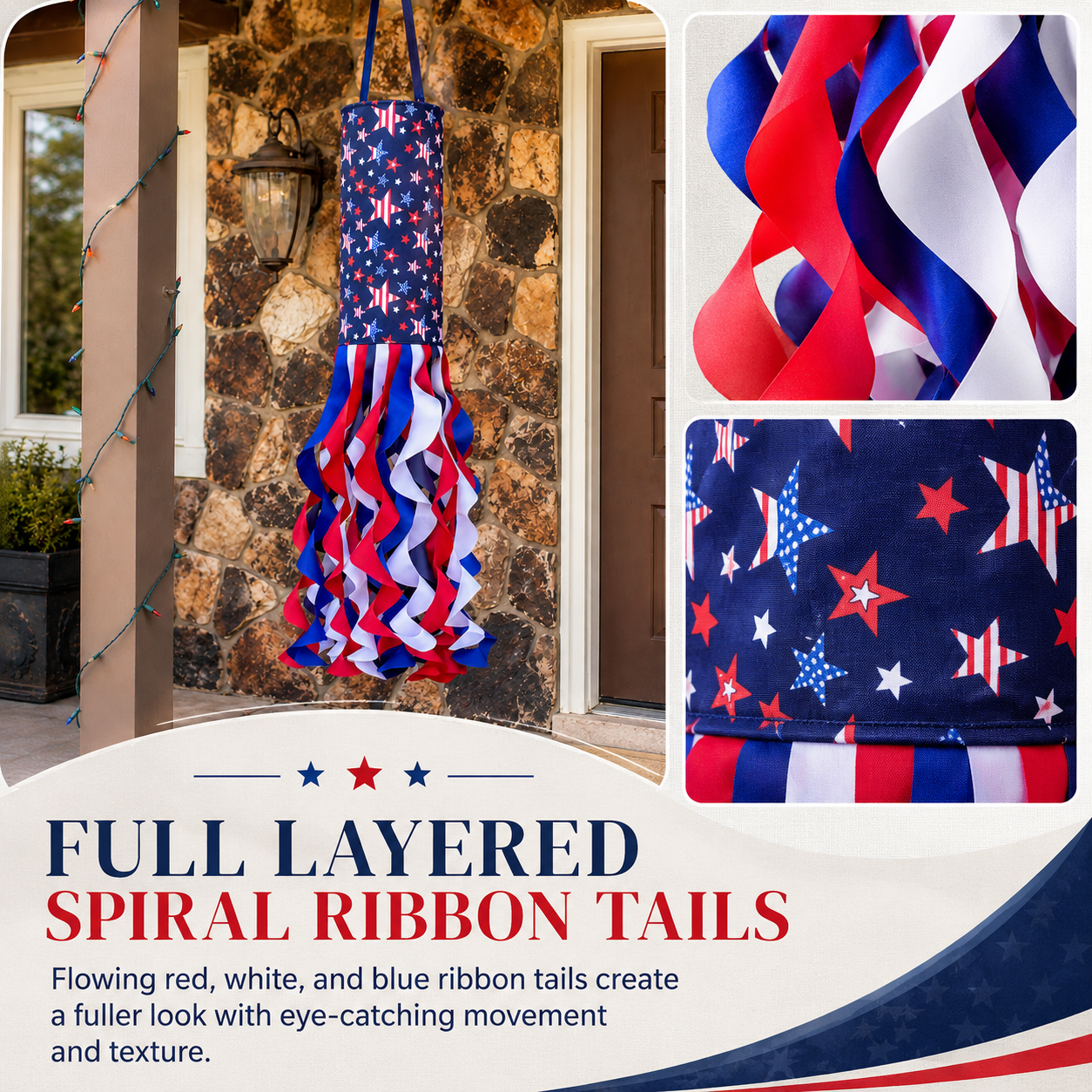 🗽USA 250th Anniversary Light-up Hanging Windsock Patriotic Decor🦅